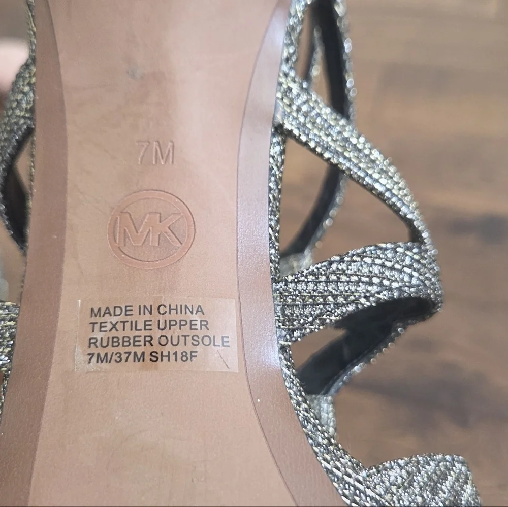 Michael Kors Sandra Platfoem Glitter Chain Mesh In Black/ Gold Size 7